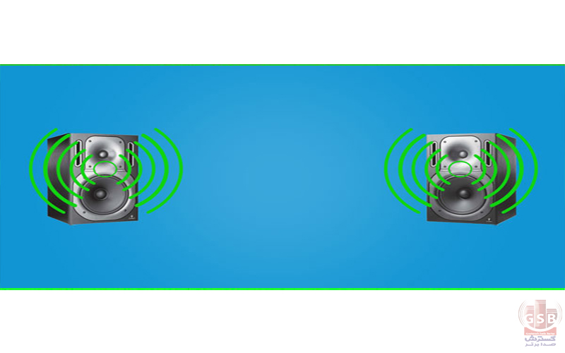 تصویر زیر پخش صدا از دو بلندگو را به ما نشان میدهد.