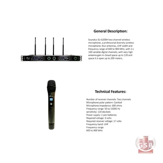 میکروفن دوکانال بی سیم دستی ساندکو Soundco SU-6200 H
